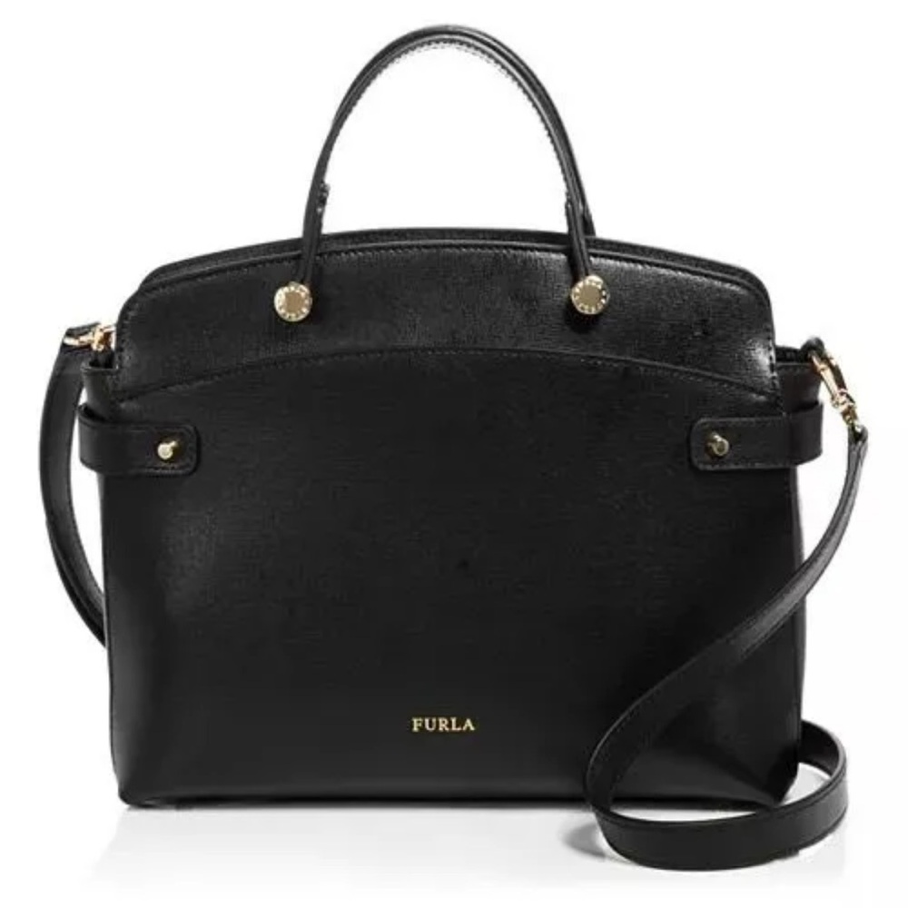 Furla Black and Gold Satchel with Structured Design